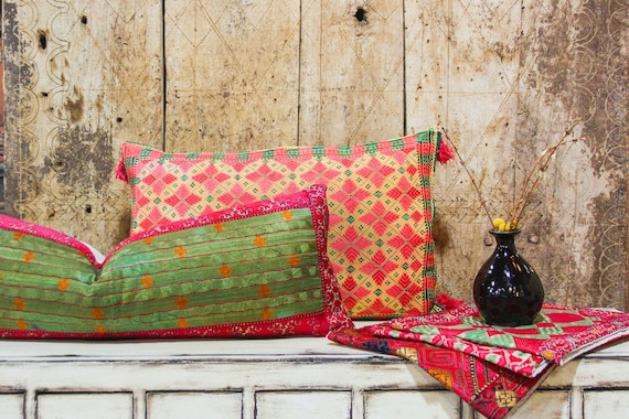 Antique Swati Pillow Silk Accent Pillow antique Silk Kashmiri Pillow antique Swati hand Embroidered Long Pillow decorativeembroideredpillow Etsy