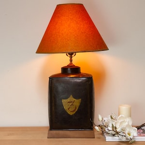 Antique Tea Container Number 3 Lamp, Decorative Tole Table Lamp, Antique Tea Tin Table Lamp, Table top Lamp, Antique English Desk Lamp