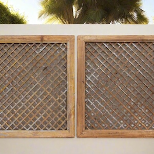 Pair of Antique Wooden Lattice Panel, Set of 2 Window screens, Antique Weathered Lattice Panel, Antique Folk Window Panels, Antique Windows