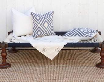 Blue & White Woven Swing Charpai Bed, Vintage Woven Hammock Charpai Bed, Woven Swing Charpai Bed, Blue and White Woven Swing Charpai Lounger