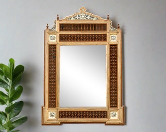 Moroccan Inlaid Carved Mirror,Carved Mirror,Moroccan Mirror,Vanity mirror,livingroom mirror,Arched carved mirror,Moorish inlaid tall mirror