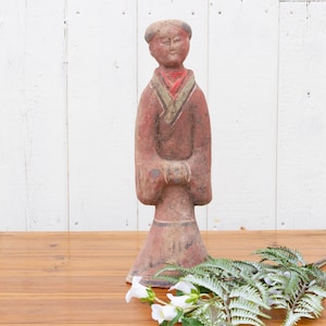 Tall Painted Chinese Pottery Figure, Hand-Painted Sculpture, Tall hand-Painted Ceramic Figure, Chinese Clay Statue, Painted Ceramic Figure
