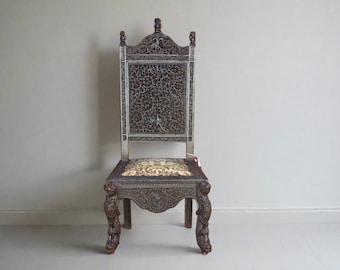 Rare Carved Anglo Indian Chair, Antique intricately carved chair, Fine Antique Royal Chair,  Antique Accent Carved Chair, Vintage Chair
