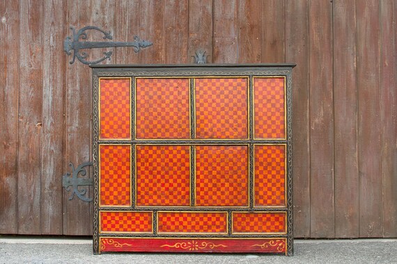 Aged Checker Motif Tibetan Cabinetkitchen Cabinetpainted Etsy