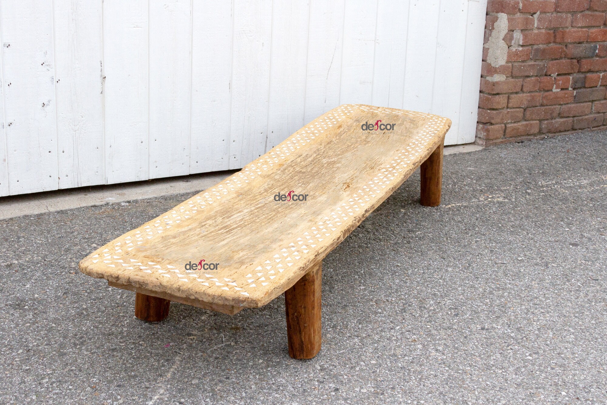 Antique Naga Tribal Coffee Table Bench: Mother of Pearl Inlay Low Table ...