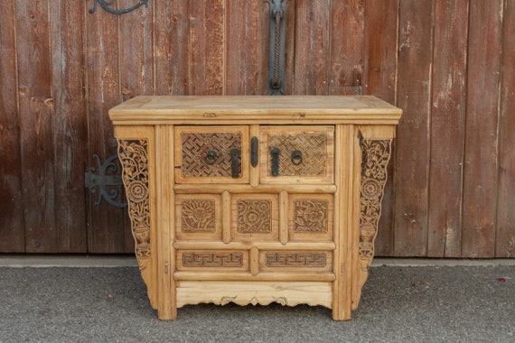 Finely Carved Asian Money Chest Antique Chinese Dresser Bleached Wood Dresser Carved Asian cabinet with w drawers Ming antique chest Etsy