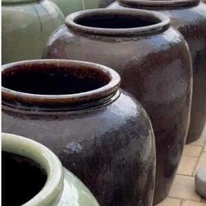 Antique Martaban Storage Jar: Rustic Brown Glazed Pottery Planter