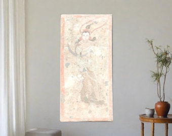 Hand Painted Liao Dynasty Style Mural Tile, Cement Painted Tile,Painted Chinese Art,Painted Mongolian  Tile,Vintage Asian Wall painting