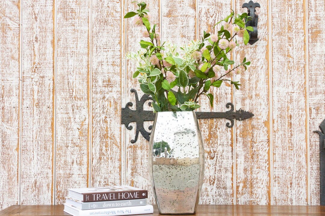 Refined Silvered Tall Glass Vase, Elegant Silver Glass Vase, Table Top