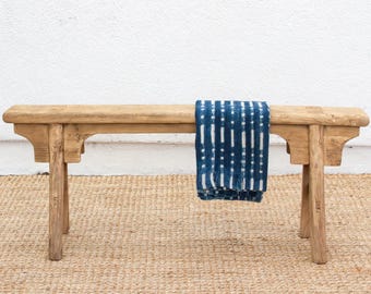Vintage Elm Wood Farmhouse Bench - Rustic Asian Entryway Seating