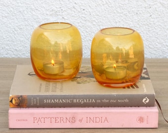 Yellow Glass Tealight Holder: Artisan Crafted Votive Candle Holder