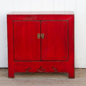 Two Door Ruby Red Chinese Cabinet, Traditional Chinese Cupboard,Red Lacquer Cabinet,Double Door Chinese Cabinet,Hand-painted Chinese Cabinet image 2