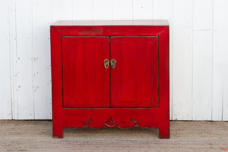 Two Door Ruby Red Chinese Cabinet, Traditional Chinese Cupboard,Red Lacquer Cabinet,Double Door Chinese Cabinet,Hand-painted Chinese Cabinet image 2