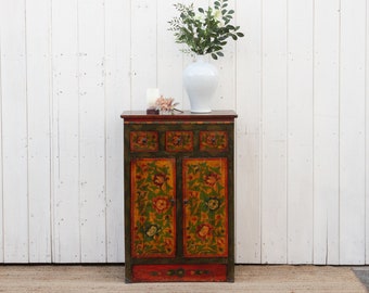 Vibrant Mid 20th Century Mongolian Cabinet, Colorful Vintage Cabinet, Traditional Asian Cabinet, Vintage Cabinet, Traditional Asian Cabinet