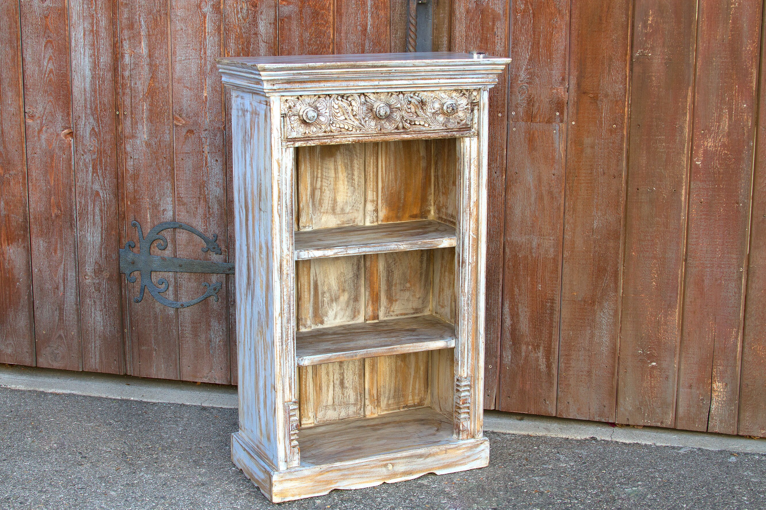 Whitewash Carved Bookcase Vintage Carved Bookcase Indian Etsy