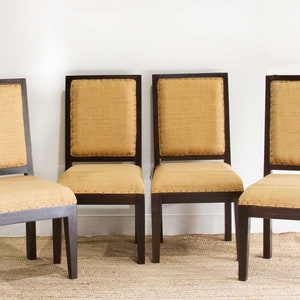 Set of Four Burlap Brown Dining Chairs, Vintage Dining Chair Set, Burlap Upholstered Chairs, Set of 4 Dining Chairs, Rustic Dining Chairs image 8