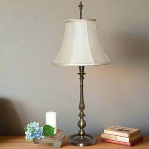 Radiant Antique Turned Brass Lamp, Antique Metal Accent Lamp, Turned Brass Desk Lamp, Decorative Brass Lamp, Rustic Brass Table Lighting