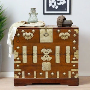 Antique Metal Fitted Korean Wedding Chest, Free Shipping ! Asian Chest Cabinet , Marriage Dowry Chest, Antique traditional Korean Cabinet,