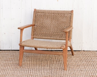 Mid-Century Style Jute Armchair, Mid-Century Modern Chair, Natural Fiber Chair,  Jute Armchair, Handcrafted Armchair, Stylish Accent Chair