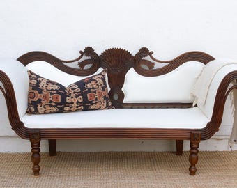 Rare Malabar Hand-Carved Upholstered Settee