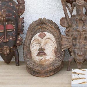 Painted Chokwe African Ancestors Mask, Carved & Painted Mask, Ancestral Veneration, Colorful Tribal Mask with Geometric Design, Tribal Mask