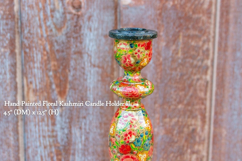 Hand Painted Floral Kashmiri Candle Holder,Painted Candle Stick Holders,Candle Holder,Kashmir painted Candle stand,VintageIndianCandle stick