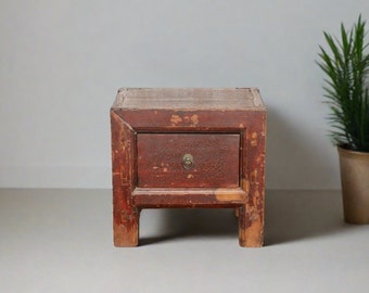 Antique Red Elm Chinese Altar Table: Kang Style Side Table