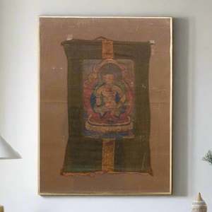 Antique Tibetan Thangka: Hand-Painted Buddhist Art, Framed