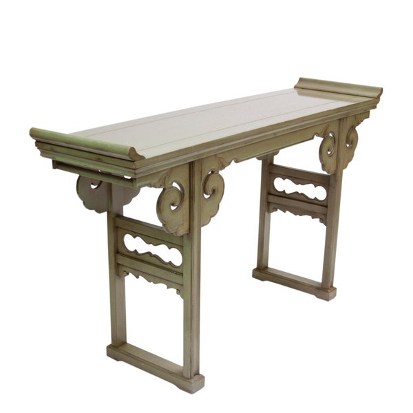 Clearance- Vintage Green Scroll Altar Table, Asian Alter Console, Vintage Chinese Console Table, Green Console Table, Chinese Altar Table
