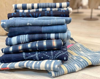 Malian Indigo Mud Cloth, Hand-Woven Cotton Fabric, Vintage Textile Designs