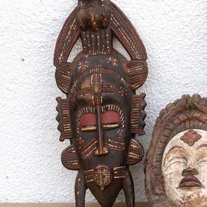 Horned Spirit, African Ritual Mask, Nigerian Heritage Painted African Tribal Mask, Spirit of the Bird, African Wall Art, Rustic Tribal Decor