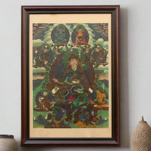 Antique Framed Tibetan Thangka: Buddhist Silk Artwork