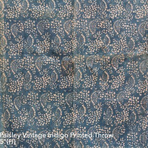 Vintage Indigo Cotton Throw: Hand-Printed Tribal Floral Blanket afbeelding 3