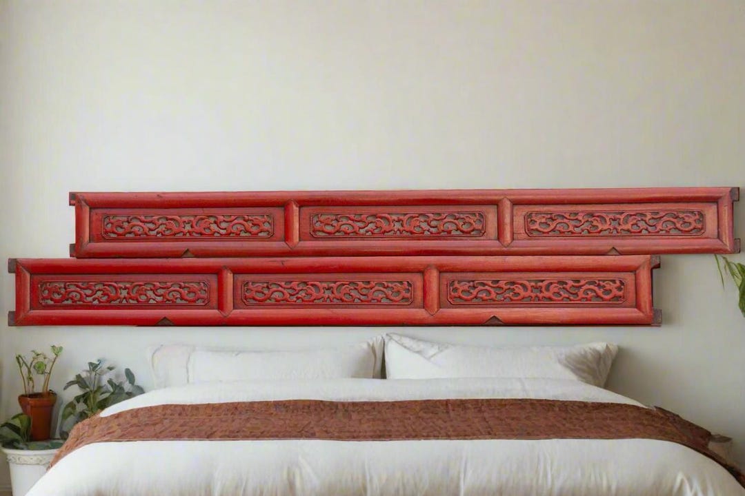 Set of 2 Vintage Red Lacquered Dragon Carved Wall Art Panels - Etsy