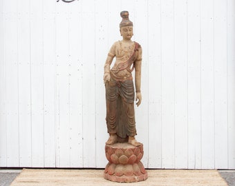 Rare Standing Antique Quan Yin Statue, Tall Buddha Statue, 18th Century Wooden Antique Buddha,Large Antique Guan Yin Statue,Chinese Guan Yin