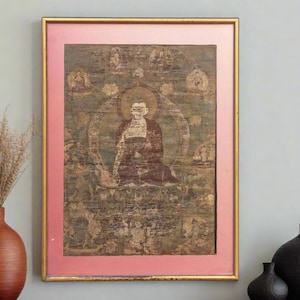 Antique Tibetan Thangka: Serene Buddha Meditation Art
