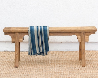Vintage Elm Wood Slim Bench: Rustic Farmhouse Entryway Seating