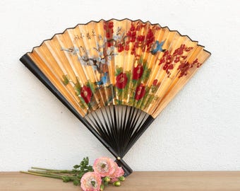 Vintage Birds & Blossoms Painted Chinese Fan
