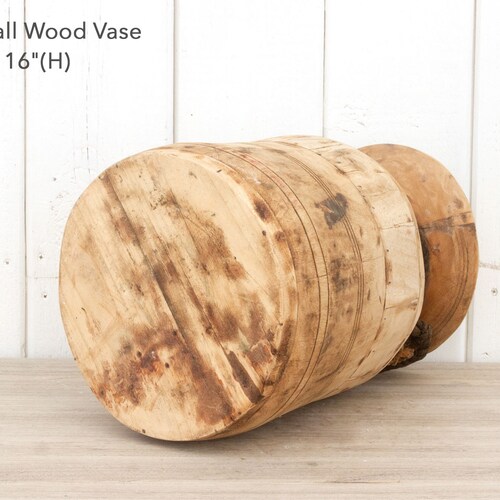 Vintage Decorative Wood Vase, Vintage Rustic Wood Vase, Wood Vase With Rope, Rustic Wooden Pot, Hand Carved Wooden Vase, Large Wooden shops Vase