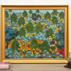 Vibrant Balinese Framed Harvest Painting, Balinese wall art, Tropical wall decor, Landscape painting, Unique framed art,Living Room Wall Art