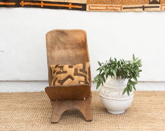 Vintage African Folding Chair: Rustic Tribal Wood Stargazer Seating