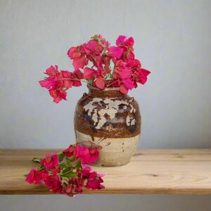 Antique Burmese Terracotta Jar: Glazed Stoneware Vase, Rustic Decor (5.75x7 in)