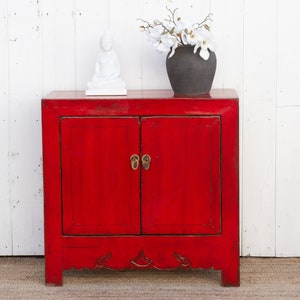 Two Door Ruby Red Chinese Cabinet, Traditional Chinese Cupboard,Red Lacquer Cabinet,Double Door Chinese Cabinet,Hand-painted Chinese Cabinet image 1