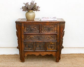 Antique Chinese Carved Six-Drawer Dresser