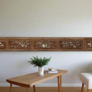 Antique Scholar&#39;s Five Paneled Carved Screen, Hand Carved Wood Panel, Vintage Asian Decor, Oriental Wood Carving, Asian Architectural Panel