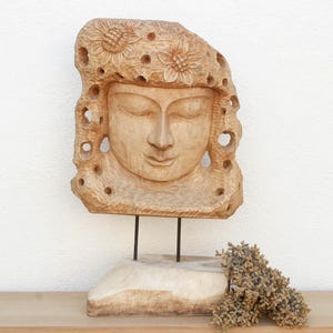 Hand-Carved Teak Buddha Head Statue, Teak Buddha Sculpture, Oversize Buddha Carving, Carved Buddha Statue, Wooden Buddha Head Art Sculpture