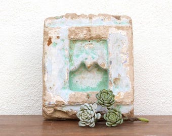 Antique Carved Stone Niche: Painted Shrine Candleholder