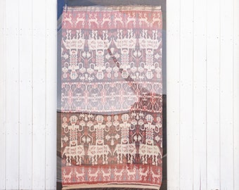 Large Antique Framed Sumatran Ikat, Framed Ceremonial Ikat Throw, Antique Ikat, Folk Art, Wall Art, Tall Antique Indonesian Ikat Tapestry