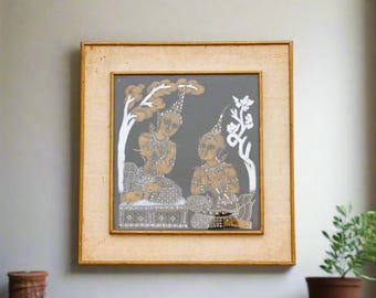 Vintage Gold Leaf Thai Dancers Silk Art - Framed