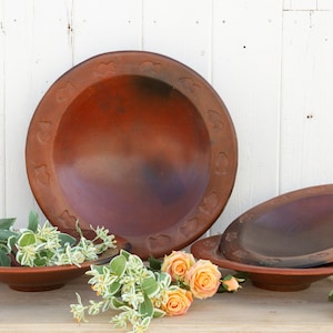 Large Clay Engraved Platter, Vintage Burnished Clay Platter, Vintage French Terracotta Platter, French Fish Engraved Clay Bowl,Vintage Bowls